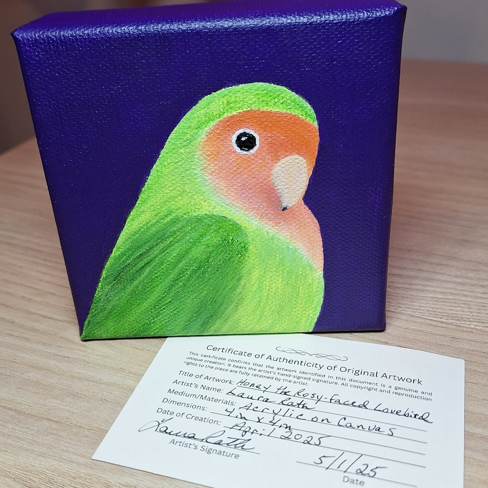 Hand-painted Rosy-faced Lovebird Canvas Painting